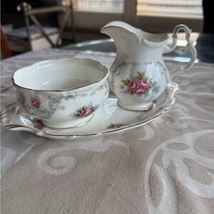Royal Albert Tranquility Fine Bone China Creamer and Sugar Bowl Set with Tray